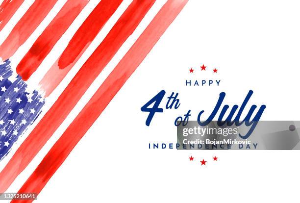 ilustraciones, imágenes clip art, dibujos animados e iconos de stock de tarjeta 4 de julio. día de la independencia. bandera de acuarela usa. vector - julio