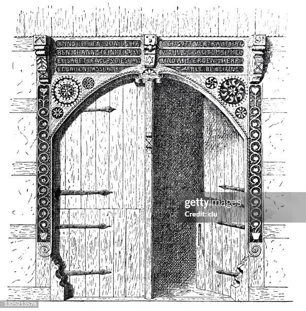 farmhouse door in westphalia, germany - archive material stock illustrations