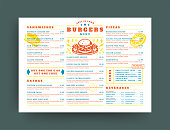 Burger restaurant menu layout design brochure or food flyer template vector illustration