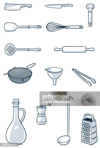 halftone kitchen utensils - sieve stock illustrations