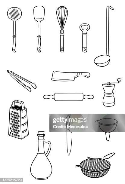 doodle kitchen utensils - chopping kitchen stock illustrations