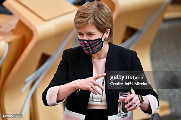 Scottish First Minister Nicola Sturgeon attends First Minister's Questions at the Scottish Parliament on June 24, 2021 in Edinburgh, Scotland. Nicola...