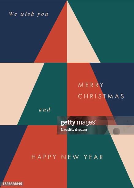 weihnachts-grußkarte mit stilisierten weihnachtsbaum. - weihnachtskarte stock-grafiken, -clipart, -cartoons und -symbole