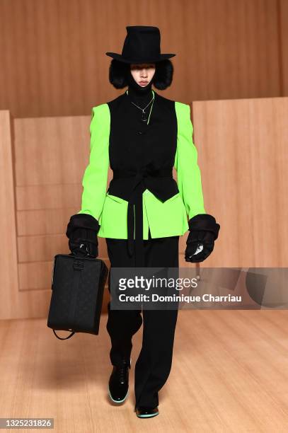 Model walks the runway during the Louis Vuitton Menswear Spring Summer 2022 show as part of Paris Fashion Week on June 24, 2021 in Paris, France.