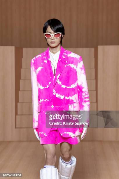 In this image released on June 24th, a model walks the runway during the Louis Vuitton Menswear Spring Summer 2022 show as part of Paris Fashion Week...