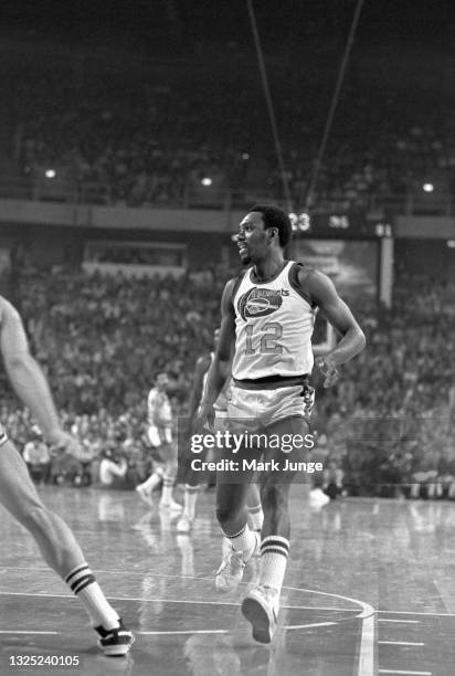 Denver Nuggets guard Ted McClain runs through the lane toward the basket during a game against the Boston Celtics at McNichols Arena on February 27,...