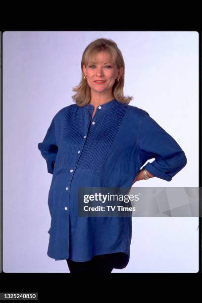 Actress Claire King in character as Kim Tate in television soap Emmerdale, circa 1996.