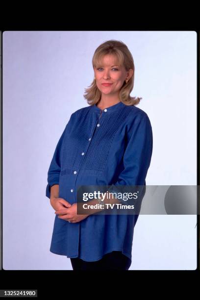 Actress Claire King in character as Kim Tate in television soap Emmerdale, circa 1996.