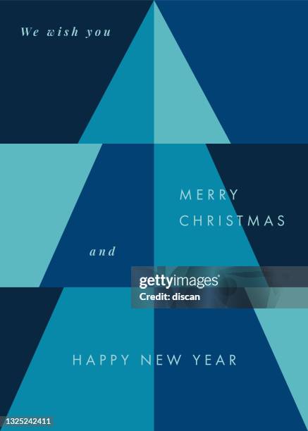 stockillustraties, clipart, cartoons en iconen met christmas greeting card with stylized christmas tree. - blue winter tree