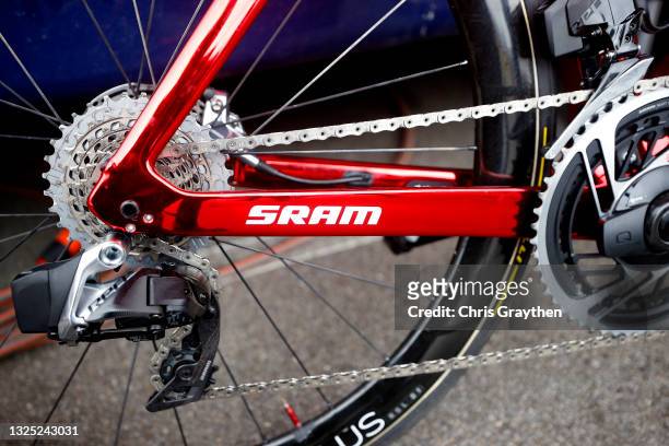Derailleur pulley & Cassette of Trek bike during the 108th Tour de France 2021, Team Trek - Segafredo - Training / Detail view / @LeTour / #TDF2021 /...
