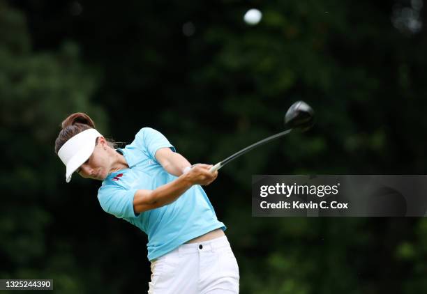 Klára Spilková of Czech Republic plays her shot from the second tee during the first round of the KPMG Women's PGA Championship at Atlanta Athletic...