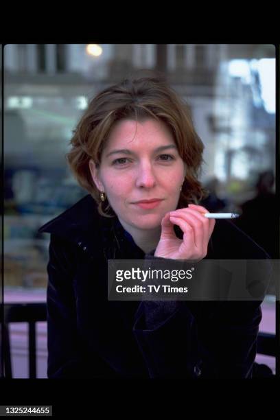 Actress Jemma Redgrave smoking outside a cafe in London, circa 1996.
