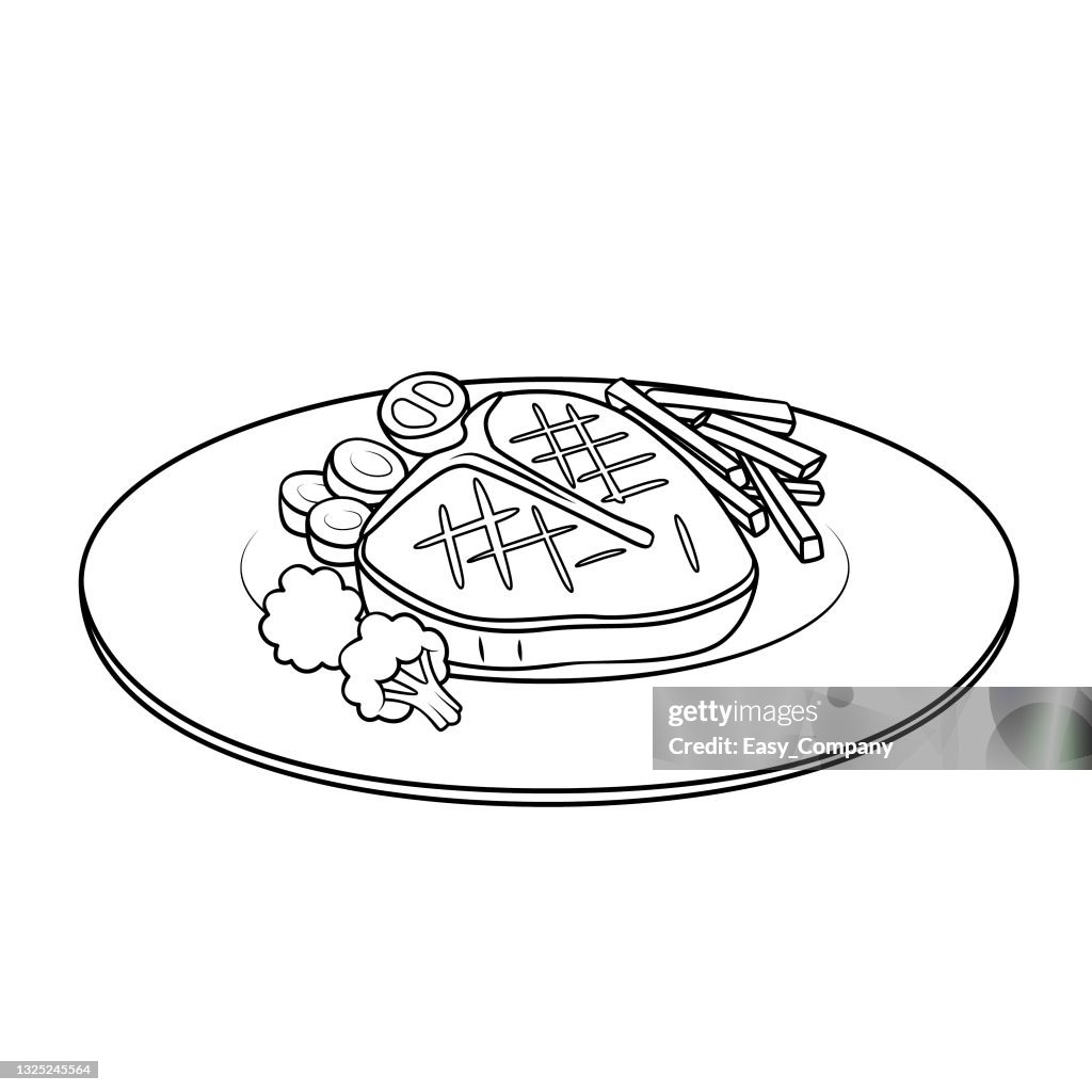 Cartoon food steak picture for kids, this is a vector illustration for preschool and home training for parents and teachers.