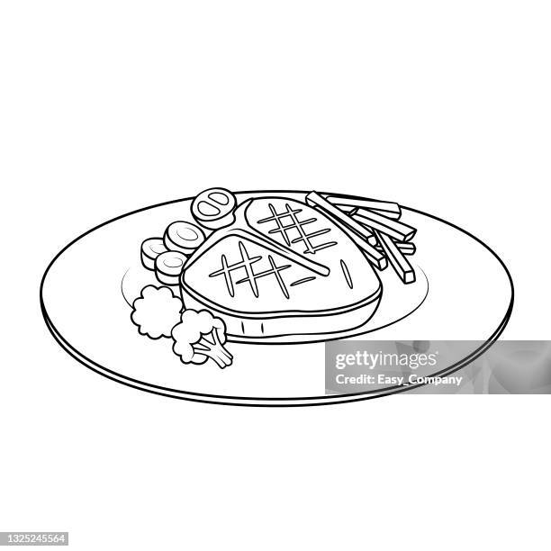 cartoon food steak picture for kids, this is a vector illustration for preschool and home training for parents and teachers. - baked salmon stock illustrations