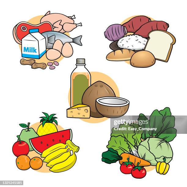 cartoon 5 lebensmittelgruppen ernährungsbild für kinder dies ist eine vektorillustration für vorschul- und heimtraining für eltern und lehrer. - geflügelfleisch stock-grafiken, -clipart, -cartoons und -symbole