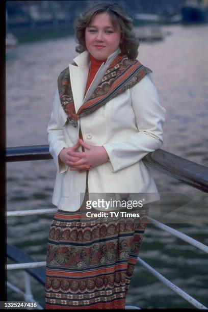 Actress Pauline Quirke photographed on a boat, circa 1978.