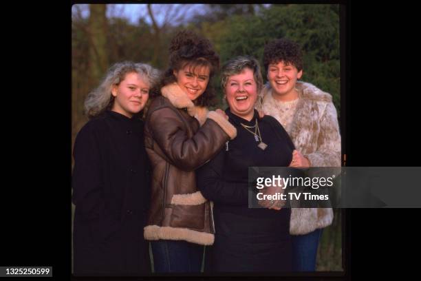 Pop singer Lisa Stansfield photographed with her mother and two sisters, circa 1983.