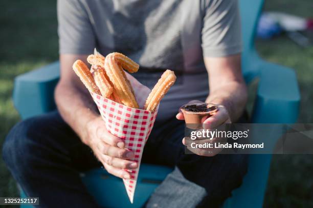 churros and chocolate - churro stockfoto's en -beelden