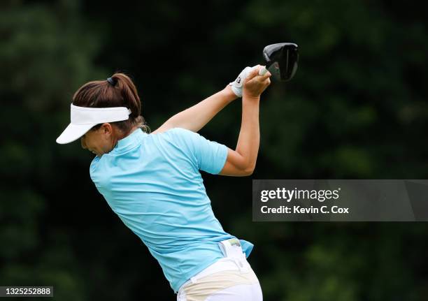 Klára Spilková of Czech Republic plays her shot from the second tee during the first round of the KPMG Women's PGA Championship at Atlanta Athletic...