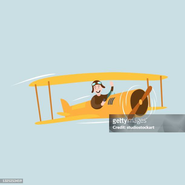 yellow old airplane - piloting stock illustrations
