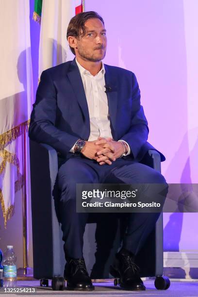 Former soccer star Francesco Totti attends the Milano - Cortina 2026 Olympic Games Press Conference on June 24, 2021 in Rome, Italy.