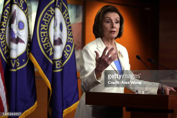 Speaker of the House Rep. Nancy Pelosi speaks during a weekly news conference at the U.S. Capitol June 24, 2021 in Washington, DC. Speaker Pelosi...