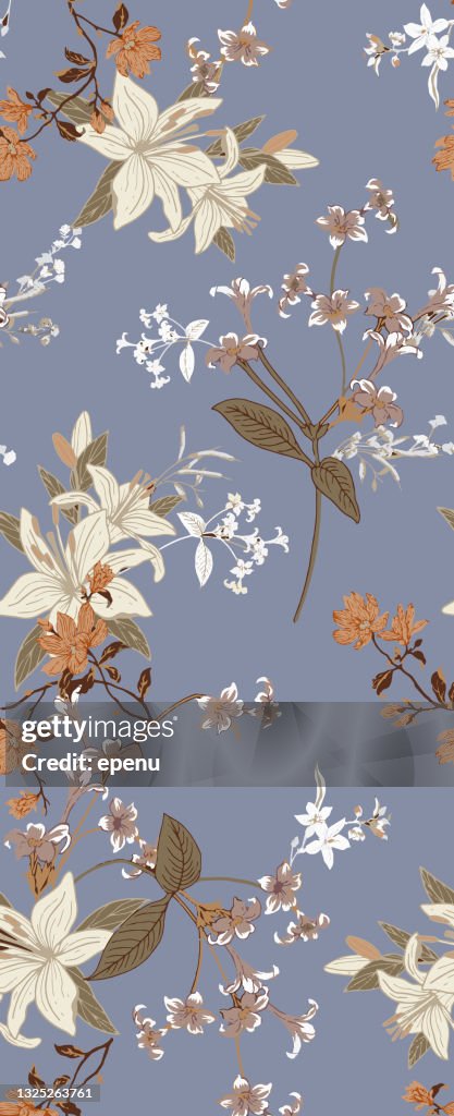 Spring flowers print. Seamless floral pattern. Plant design for fabric, cloth design, covers, manufacturing, wallpapers, print, gift wrap and scrapbooking.