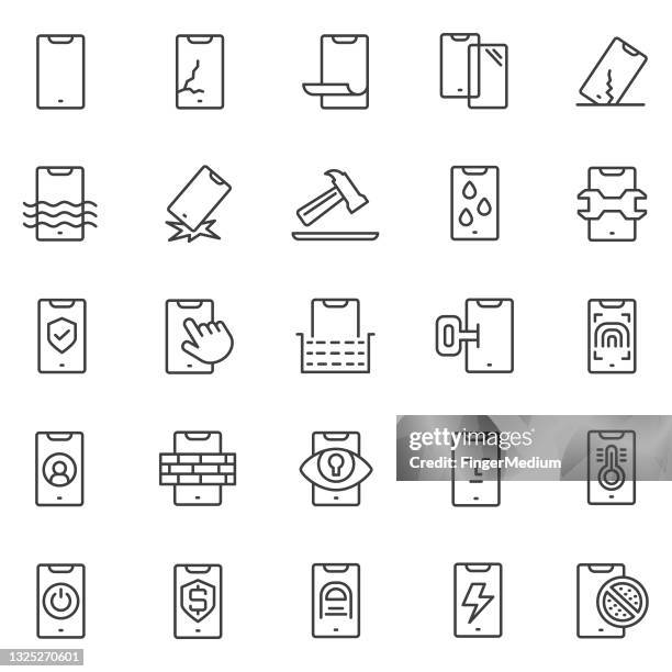 smartphone related icon set - phone cover stock illustrations