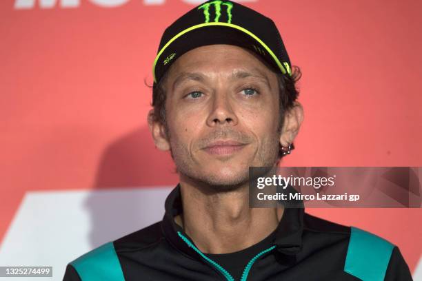 Valentino Rossi of Italy and Petronas Yamaha SRT smiles during the MotoGP press conference pre-event during the MotoGP of Netherlands - Previews at...