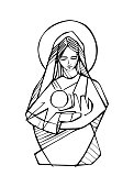 Virgin Mary with baby Jesus Christ illustration