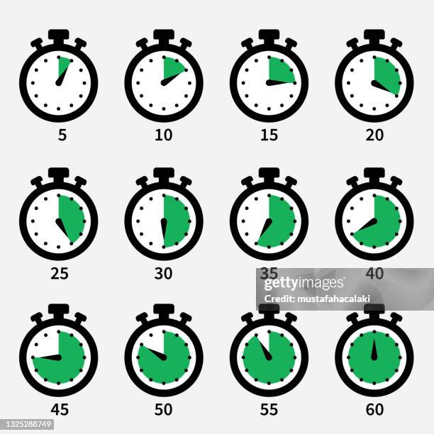 grüne chronometer-symbole gesetzt - zahl 10 stock-grafiken, -clipart, -cartoons und -symbole