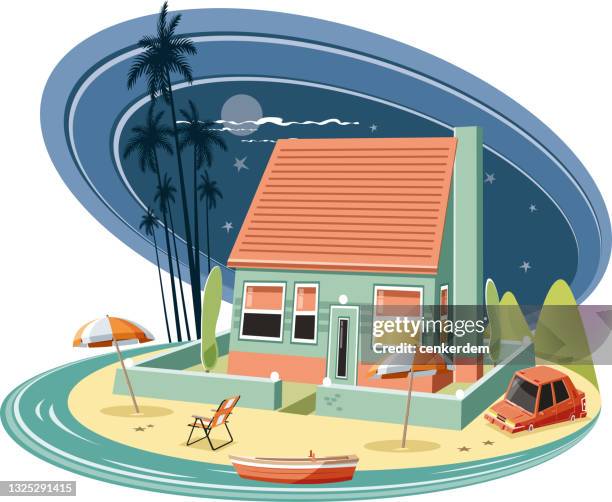 strandhaus - ferienhaus stock-grafiken, -clipart, -cartoons und -symbole