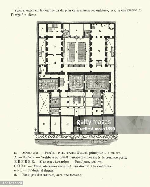 floor plan of an ancient greek rich athenian house, ancient greece - floor plan stock illustrations