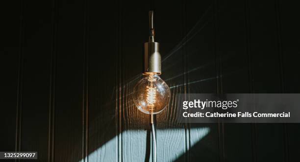 large exposed wall mounted lightbulb - light bulb stock pictures, royalty-free photos & images