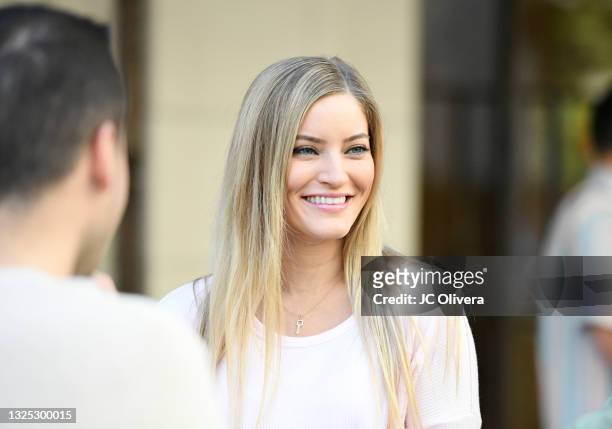YouTuber iJustine attends the opening of the new Apple Tower Theater retail store in Downtown Los Angeles at Apple Tower Theatre on June 24, 2021 in...