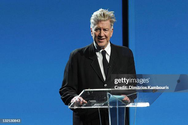 Director/philanthropist David Lynch speaks during the 2nd Annual ""Change Begins Within"" benefit celebration presented by the David Lynch Foundation...