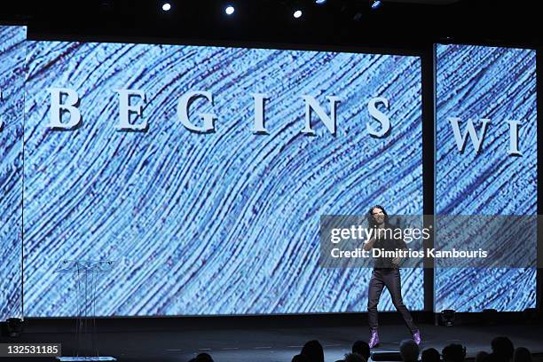 Actor/comedian Russell Brand speaks during the 2nd Annual ""Change Begins Within"" benefit celebration presented by the David Lynch Foundation at The...