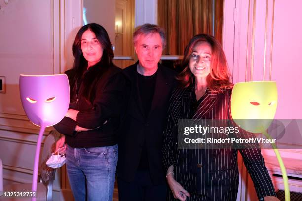 Olivier Lapidus standing between his wife Yara Lapidus and Katia Toledano attend the launch of "Beaute par la Lumiere - Beauty by Light" at Plazza...