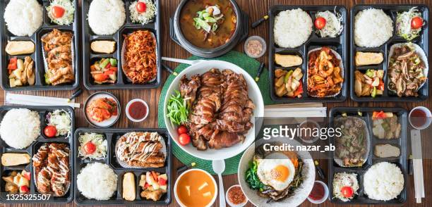 table top view of korean food. - japanese food stock pictures, royalty-free photos & images