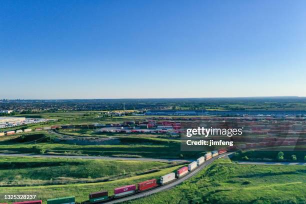 canadian pacific railway vaughan intermodal terminal in kleinburg, ontario, canada - rail transportation freight stock pictures, royalty-free photos & images