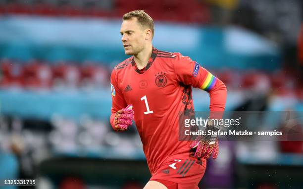 Germany Manuel Neuer of Germany with Rainbow Captains armband during the UEFA Euro 2020 Championship Group F match between Germany and Hungary at...