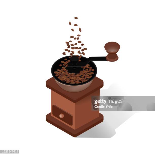 ilustrações, clipart, desenhos animados e ícones de ilustração vetorial detalhada do moedor de café isométrico e do grão de café. - baked beans