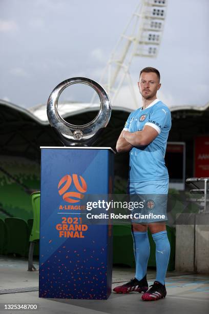 Scott Jamieson of Melbourne City poses during an A-League Grand Final media opportunity at AAMI Park on June 25, 2021 in Melbourne, Australia.