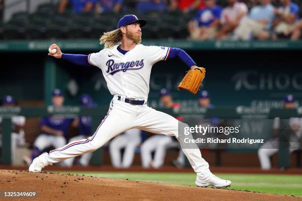 Mike Foltynewicz of the Texas Rangers pitches against the Oakland Athletics at Globe Life Field on June 23, 2021 in Arlington, Texas.