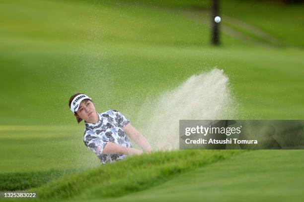 Nozomi Uetake of Japan hits out from a bunker 16 during the second round of the Earth Mondamin Cup at Camellia Hills Country Club on June 25, 2021 in...