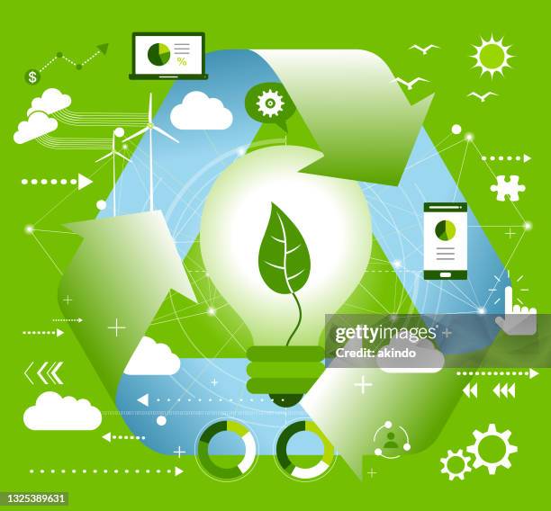 think green concept illustration - offshore wind farm stock illustrations