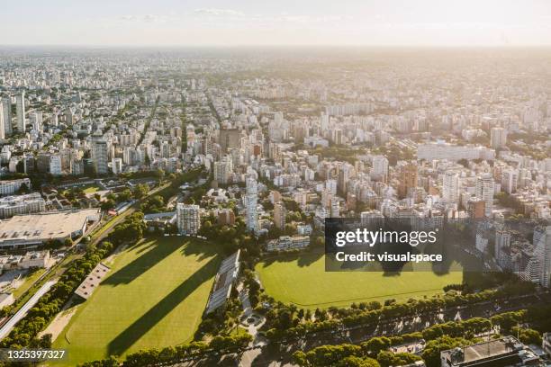 aerial view of buenos aires cityscape and public park - buenos aires sunset stock pictures, royalty-free photos & images