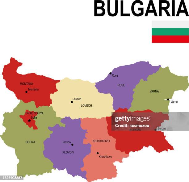 bulgaria colorful flat map with flag - bulgarian flag stock illustrations