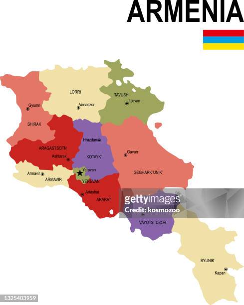 ilustrações, clipart, desenhos animados e ícones de mapa plano colorido da armênia com bandeira - armenian flag