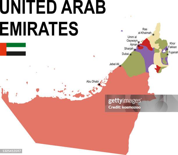 united arab emirates colorful flat map with flag - united arab emirates flag map stock illustrations